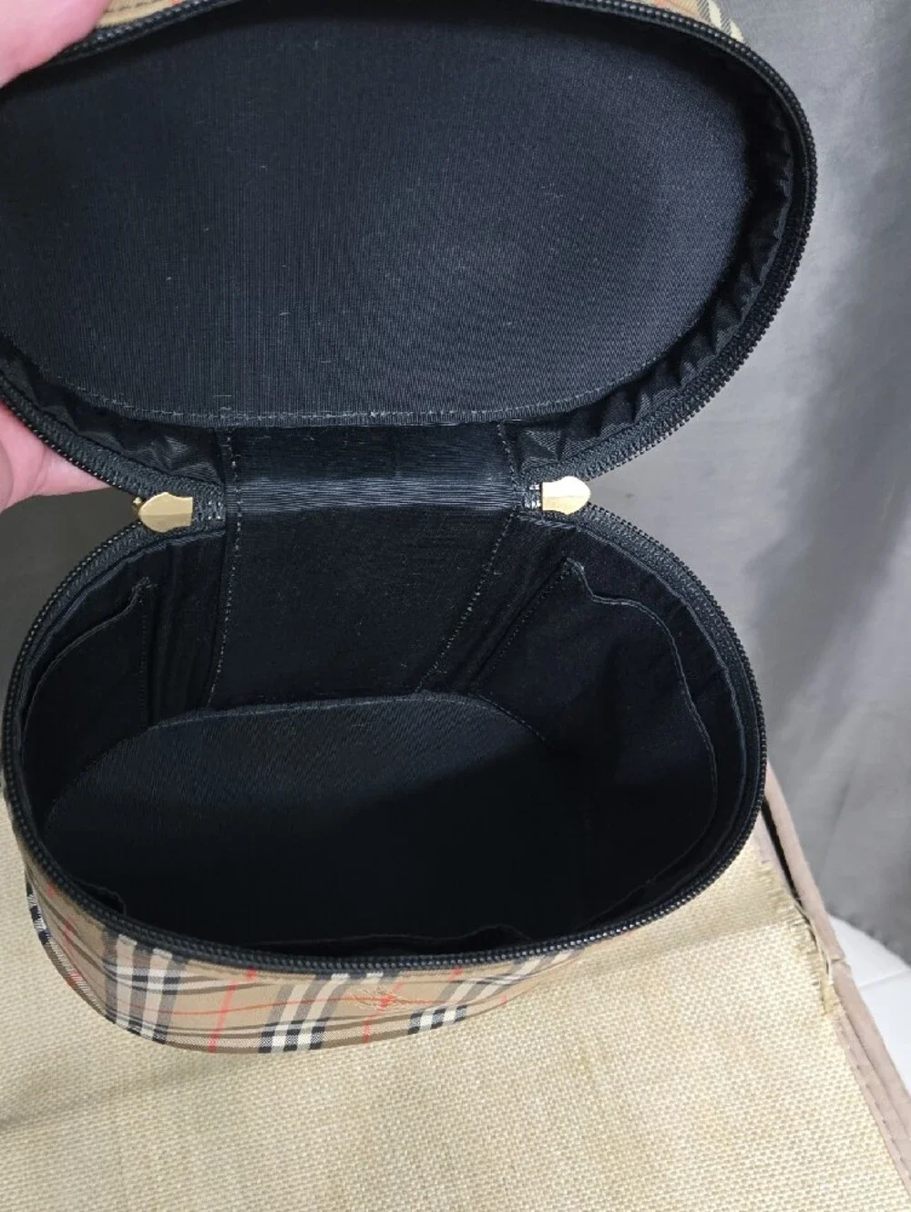 WEEKEND SALE!Burberry Nova Check Shadow Horse Vanity Hand Bag Canvas Leather